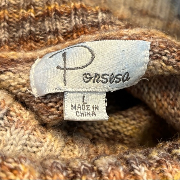 Ponsesa Sz L Striped Cowl Neck Knit Sweater Circle Hem Multi Womens - Picture 3 of 6